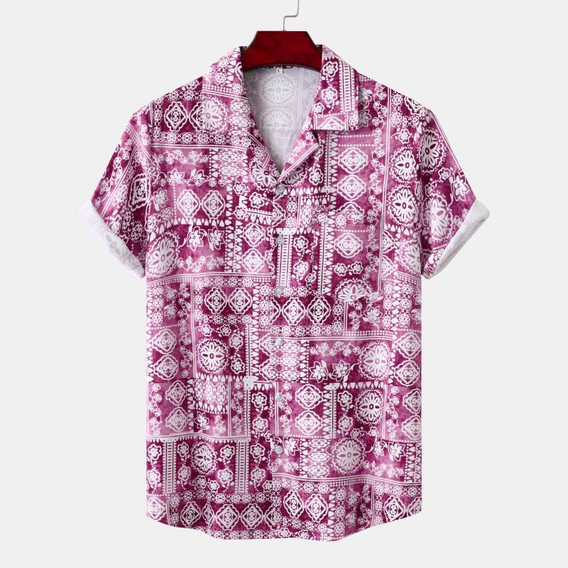 Men's vintage print short sleeve shirt by R&G Boutique featuring a classic retro design and casual fit.