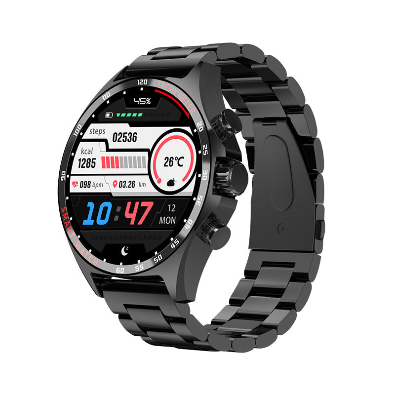 R&G Boutique smart watch displaying digital time and health monitoring features on a wrist, designed for sports and fitness use.