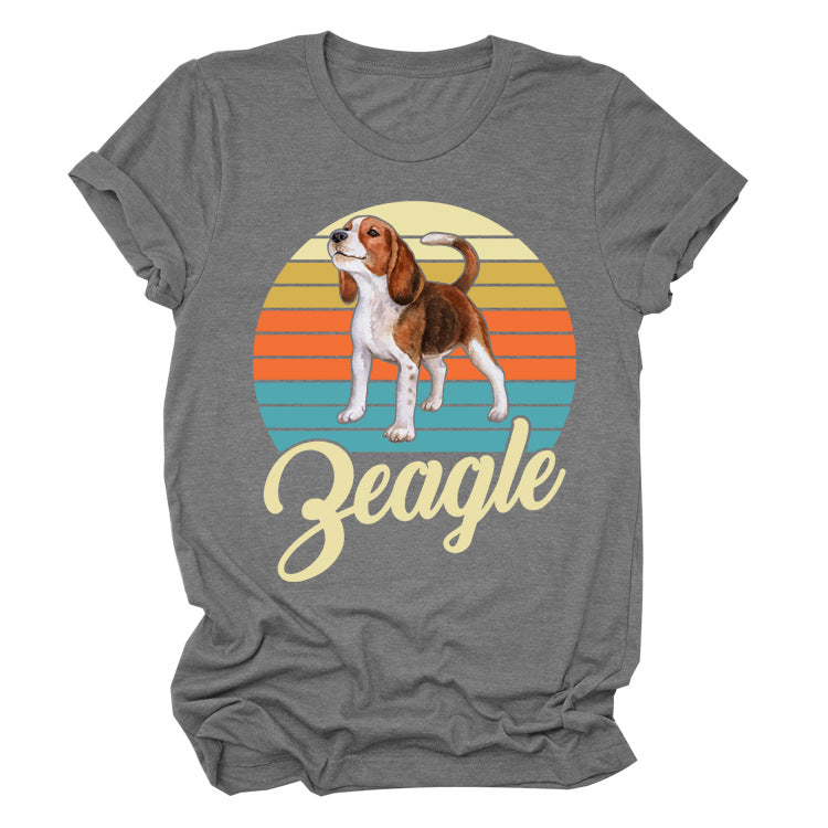 Little Hound Print Short Sleeve T-Shirt by R&G Boutique featuring a playful dog design on soft fabric.