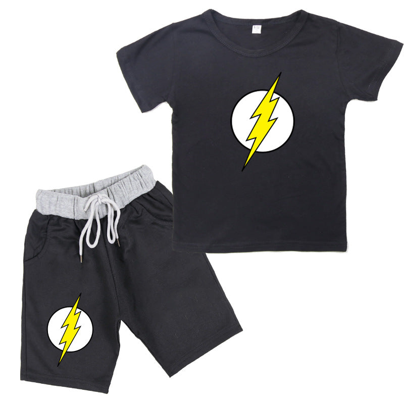 Kids' cotton T-shirt and shorts set with flash print from R&G Boutique, featuring short sleeves and a playful design.