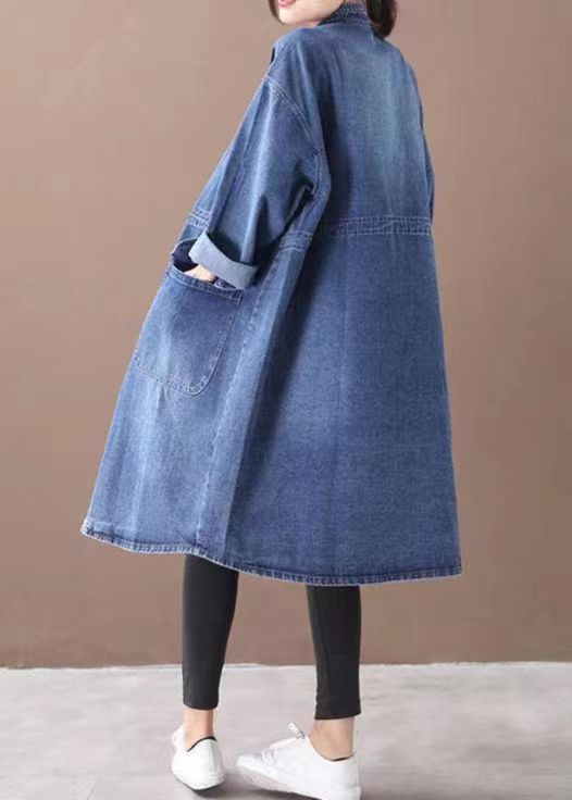 Versatile slimming denim shirt dress by R&G Boutique featuring Korean style, vintage single-breasted coat design in an elegant Hong Kong fashion look.