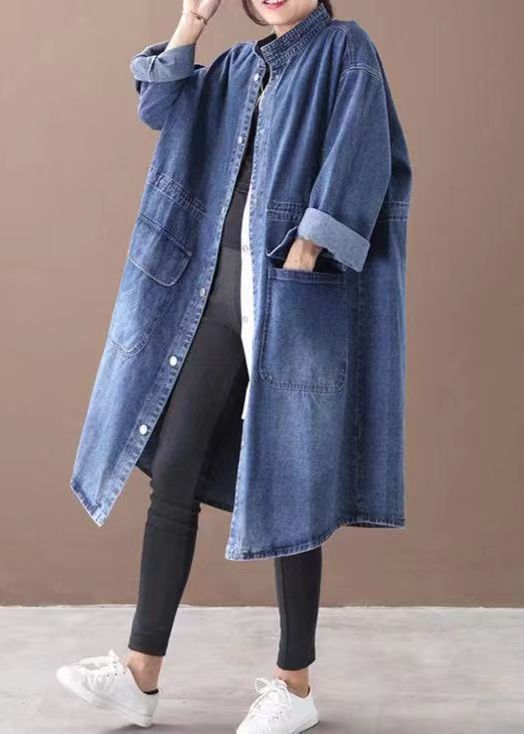 Korean style slimming denim shirt dress with vintage single-breasted coat design, featuring elegant, versatile fashion from R&G Boutique.