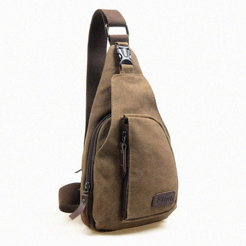 Casual men's chest pack made of durable canvas, worn as a crossbody bag with shoulder strap, by R&G Boutique.