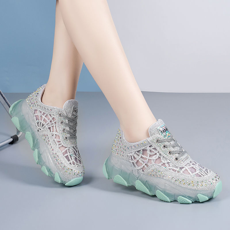 Women's breathable mesh surface hollowed height increasing insole for sneakers, designed for comfort and added lift.