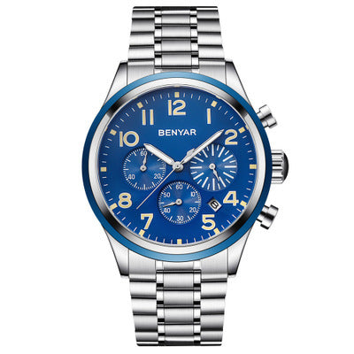 Men's quartz watch from R&G Boutique with a sleek round dial and stainless steel band, displayed on a white background.