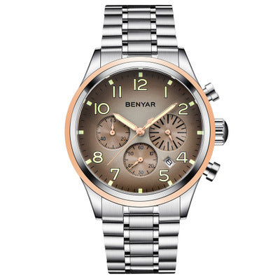 Men's R&G Boutique 5138M Quartz Watch with black leather strap and round silver dial showing time and minimalist design.
