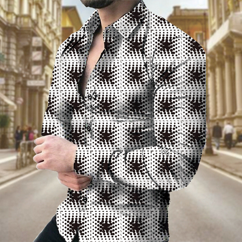 Men's long sleeve shirt with geometric print by R&G Boutique, featuring a stylish pattern and classic fit.