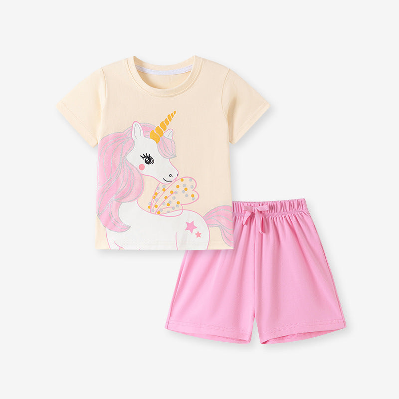Kids summer cotton short-sleeve set from R&G Boutique, featuring a stylish and comfortable girls' outfit for warm weather.