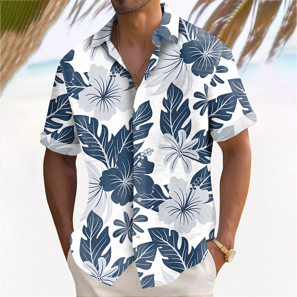 Hawaii Beach men's casual print shirt by R&G Boutique featuring tropical beach design and lightweight fabric.