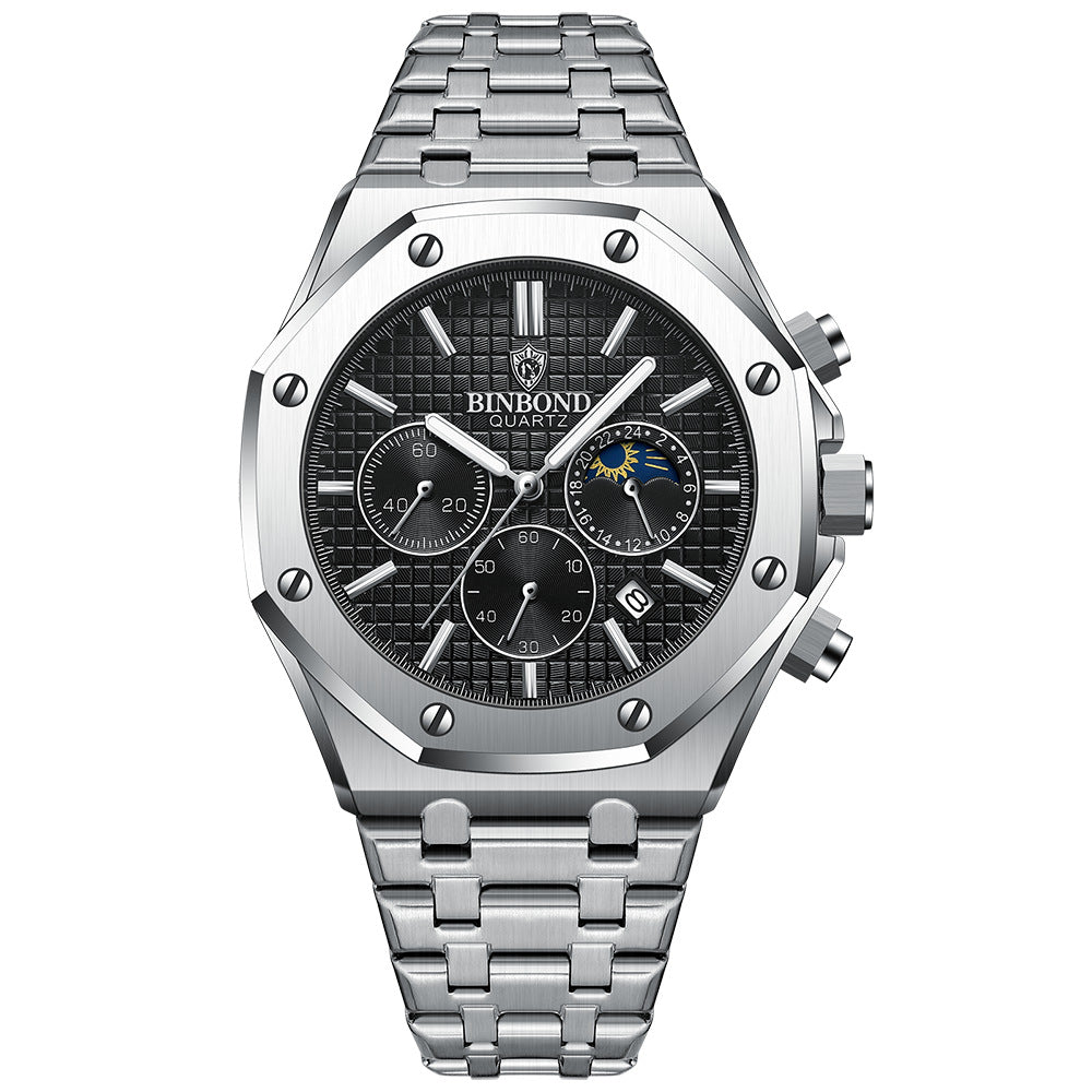 Multi-function men's sports watch by R&G Boutique with digital display, multiple functions, and sporty black strap.