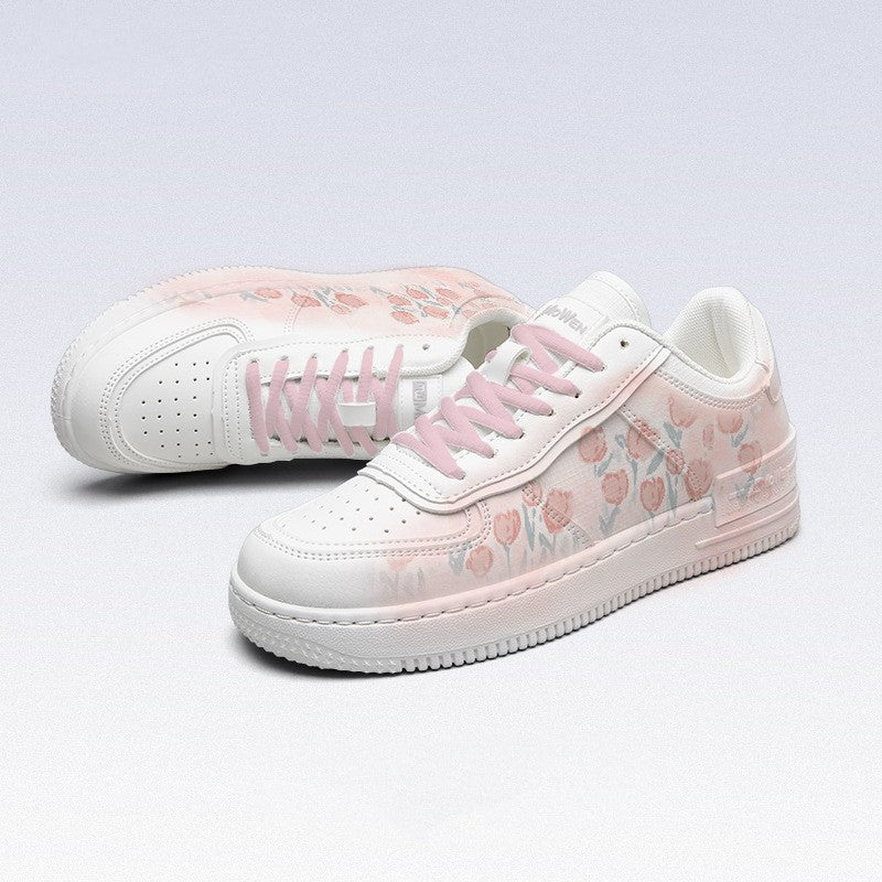 R&G Boutique breathable all-match tulip board shoes in white with a stylish tulip design and comfortable slip-on style.