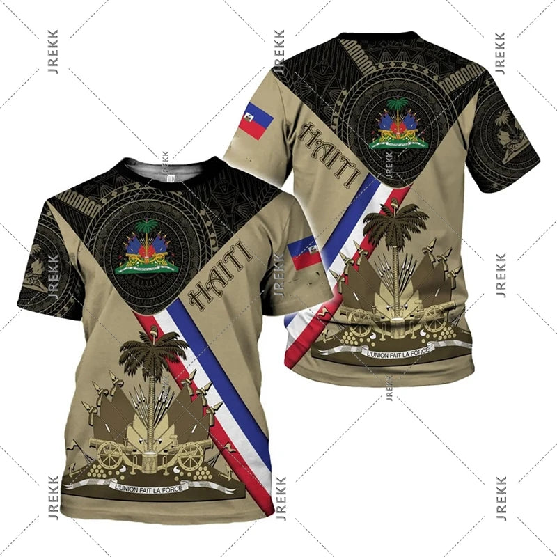 Haiti Flag Day short sleeve T-shirt for men and women, featuring the Haitian flag design, from R&G Boutique.