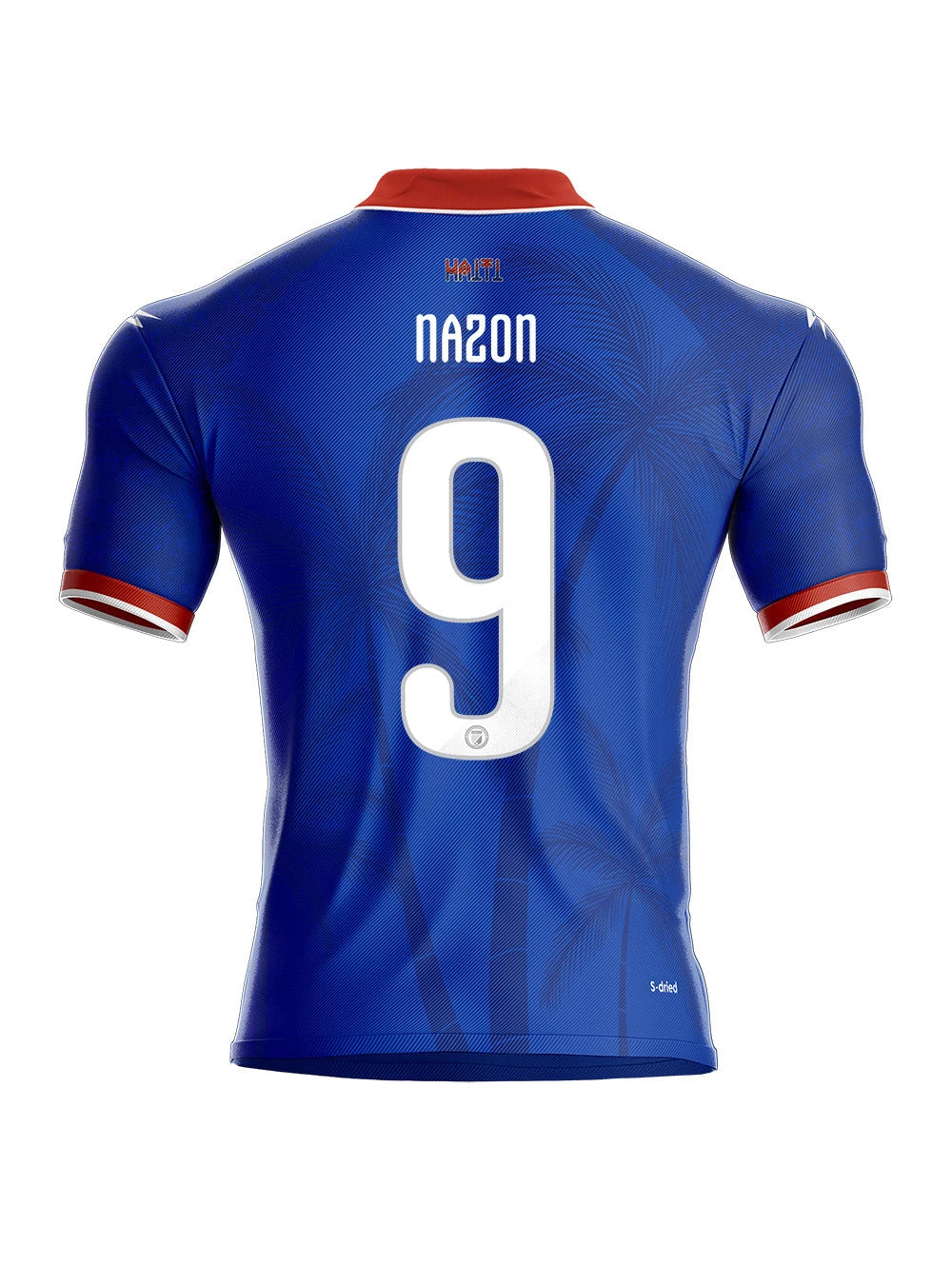 Haiti national team away jersey by R&G Boutique, featuring blue and white design, displayed flat on a neutral background.