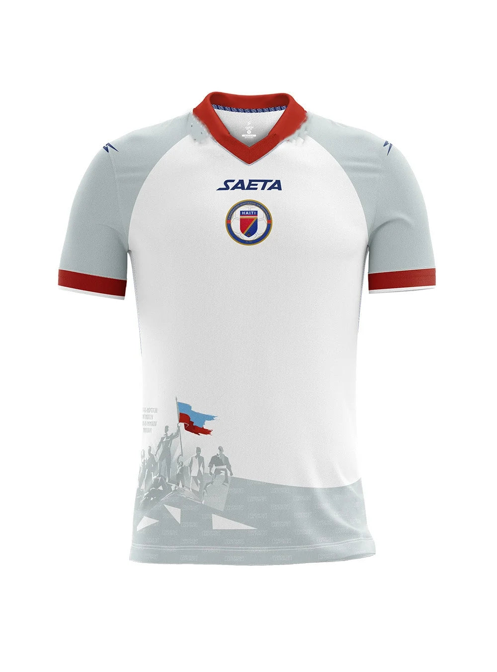 Haiti national team away jersey by R&G Boutique, navy blue sports shirt with team logo and sponsor details on front.