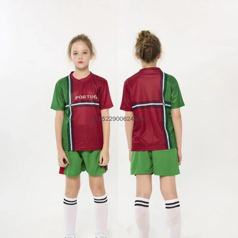 Kids Brazil Argentina Germany football jersey sets by R&G Boutique, quick-dry soccer clothes for boys and girls, cheerleading costume