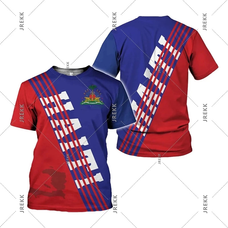 Haiti Flag Day short sleeve T-shirt for men and women with Haiti flag design, casual clothing by R&G Boutique.