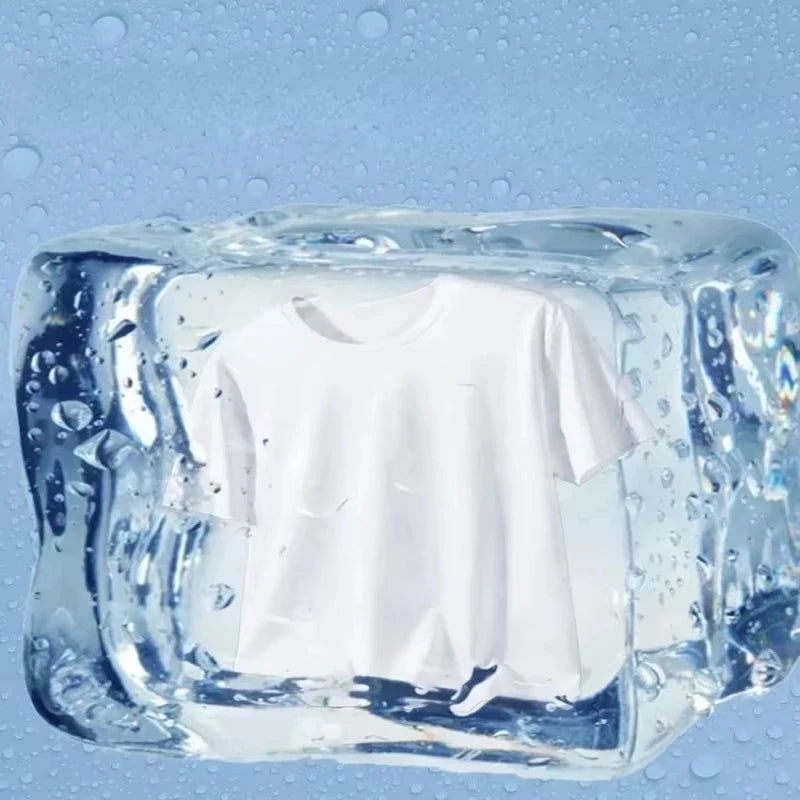 Argentina Messi Jersey displayed on a white background with ice, emphasizing cool comfort for football fans.