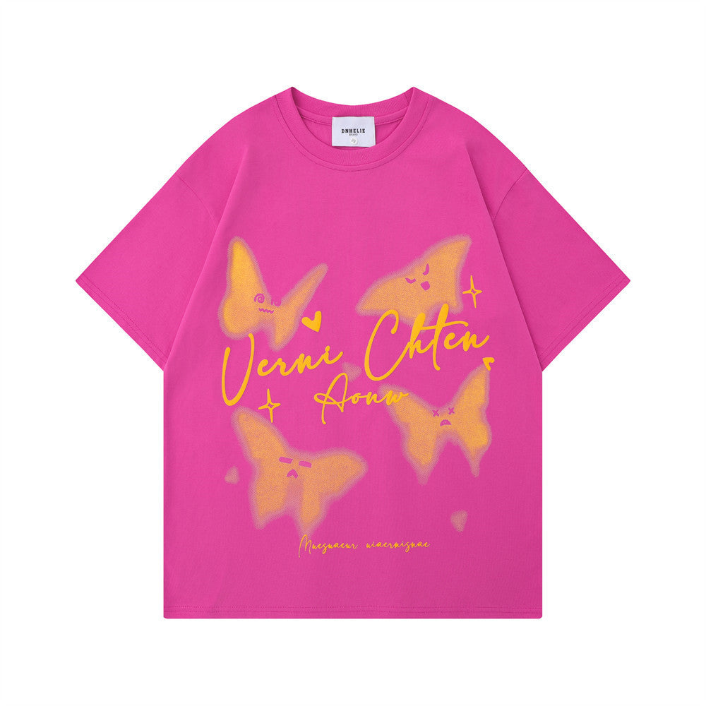 American Butterfly Print Short Sleeve top by R&G Boutique with colorful butterfly design and short sleeves, casual and stylish.