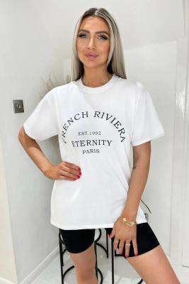 R&G Boutique fashion letter print short-sleeved shirt with colorful alphabet design on lightweight fabric.