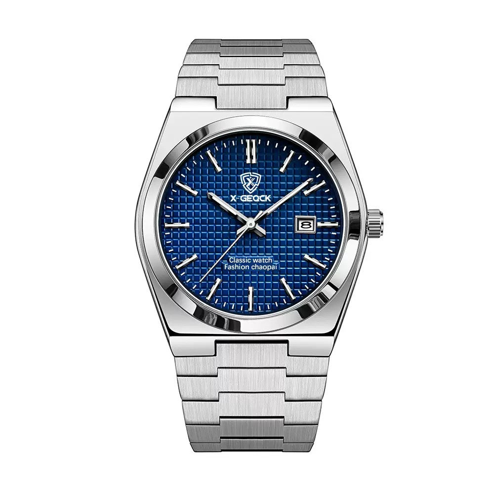 Men's Swiss Quartz Watch with butterfly clasp from R&G Boutique, featuring a sleek dial and stainless steel strap.