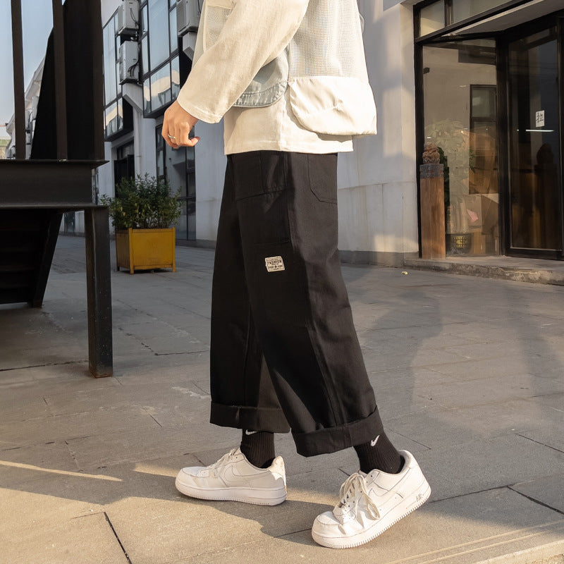 Japanese casual solid color loose trousers by R&G Boutique, featuring relaxed fit and comfortable fabric.